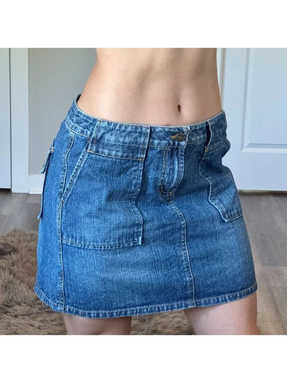 Y2K 2000s Route 66 Denim Skirt Womens 10 Low Rise Mini Grunge Festival Summer